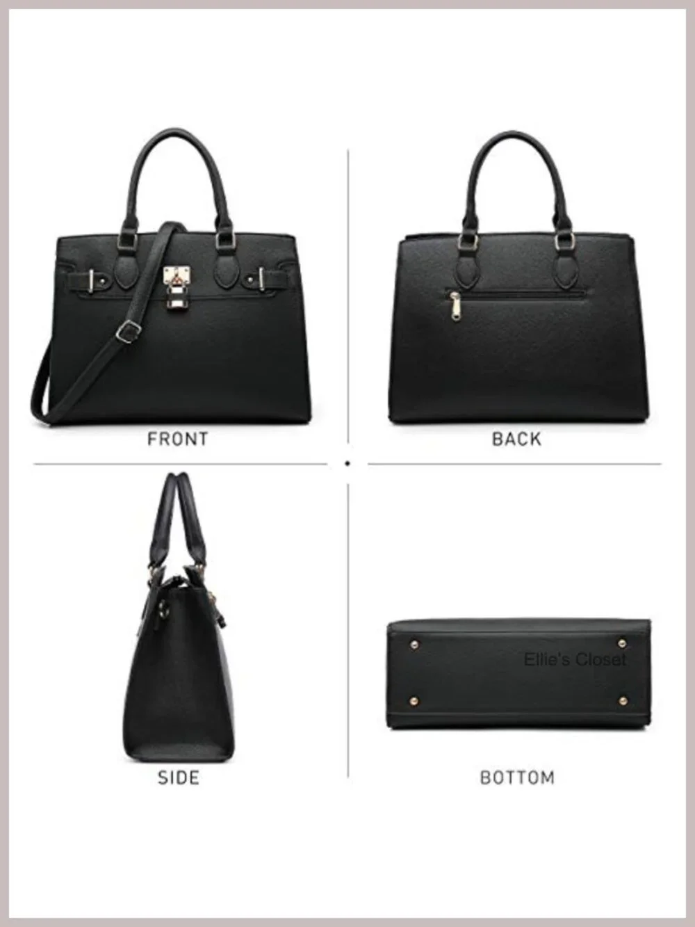 Vegan Leather Satchel Tote with Matching Clutch, Gold Hardware, Work Bag